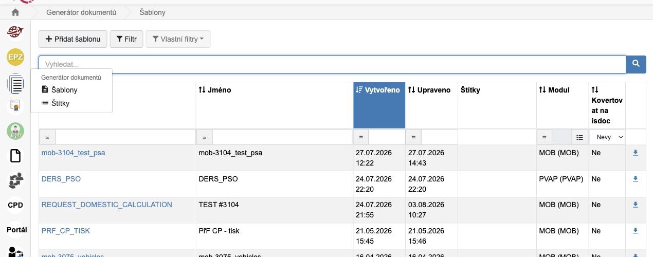 A real list of templates in DOG document generation