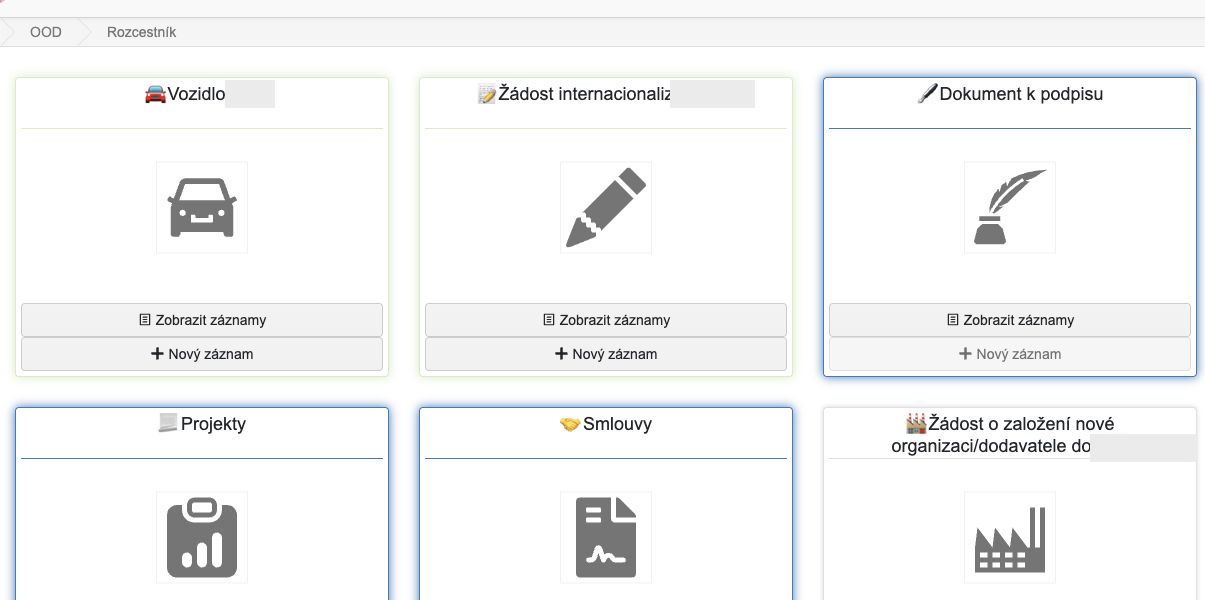 An anonymised OOD agenda launchpad with icons